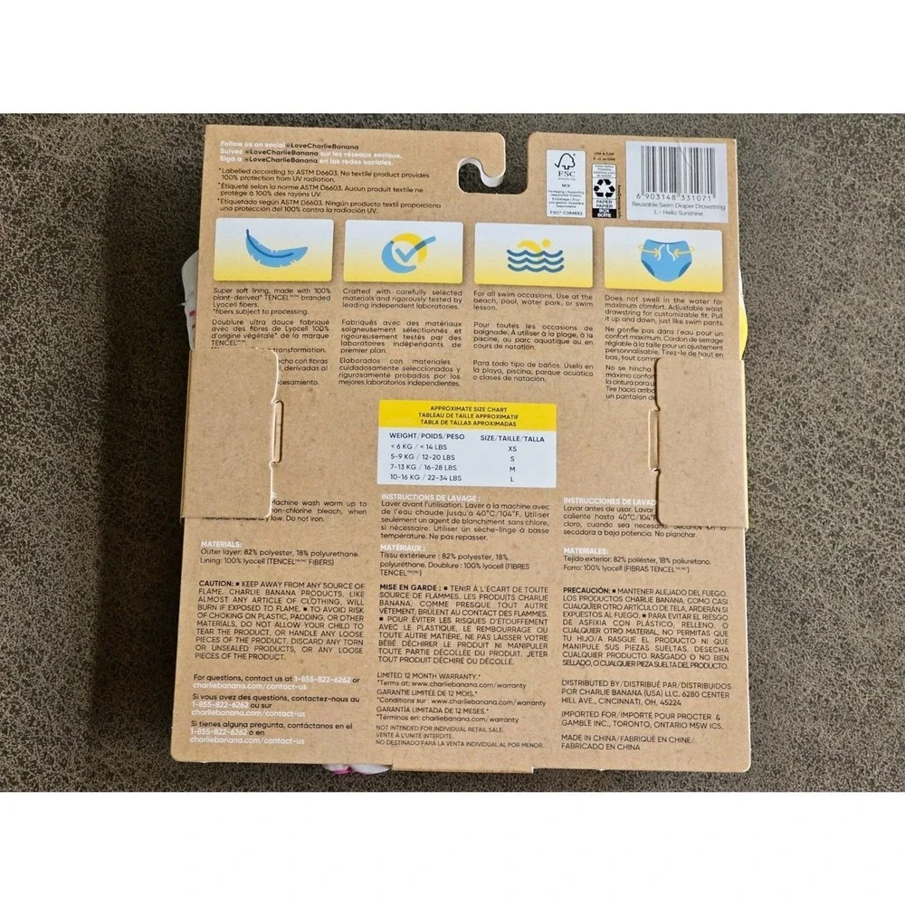 Charlie Banana Swim Diaper Large (22-34lbs) Reusable Hello‎ Sunshine NEW